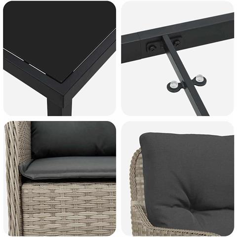 Set da Pranzo per Giardino 5 pcs Grigio chiaro Poly Rattan - Foto 9
