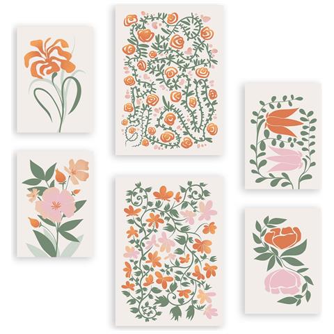 Set Di 6 Stampe Dipinti Decorativi Estetici Astratti Con Fiori Fustigati Per Il Tuo Soggiorno, Camera Da Letto, Casa A3 & A4 Senza Cornice - Foto 1