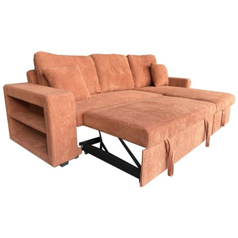 Glasgow Divano Angolare Trasformabile A 4 Posti Con Cassapanca In Velluto A Coste In Terracotta - Foto 2