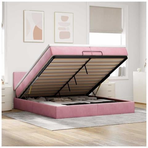 Struttura Letto Pouf con Materasso Rosa 200x200 cm Velluto - Foto 2