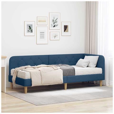 Cornice del letto ad angolo Blu 80 x 200 cm Tessuto - Foto 2