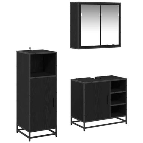 Set di mobili per il bagno 3 pcs Rovere Nero Legno multistrato - Foto 1