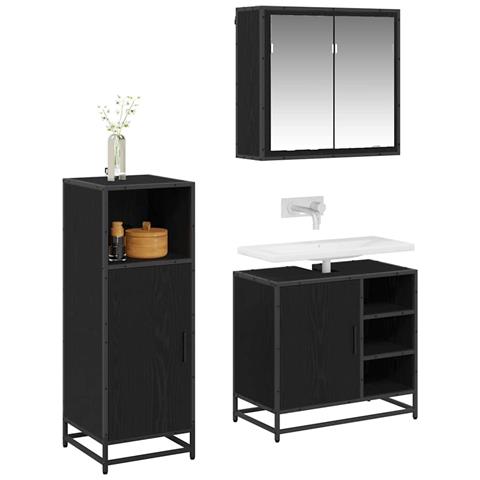 Set di mobili per il bagno 3 pcs Rovere Nero Legno multistrato - Foto 2