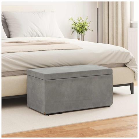 Pouf Grigio chiaro Velluto e Legno Ingegnerizzato - Foto 2