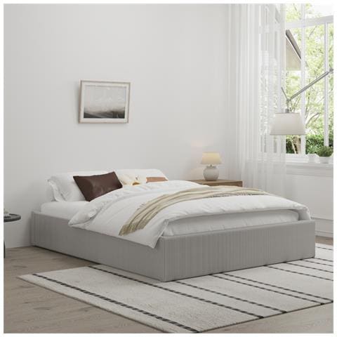 Austin Letto Con Scatola Di Deposito 140x190cm Velluto Grigio A Coste - Foto 2