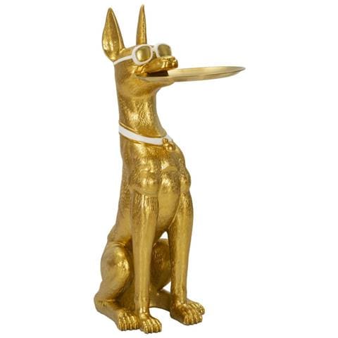 Scultura Cane Pit Svuotatasche Grande In Resina Dorata - Foto 1