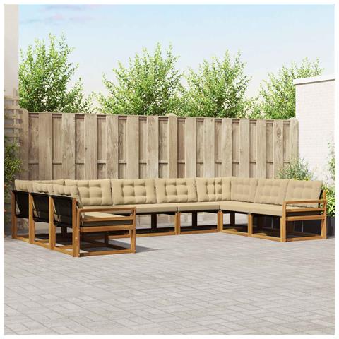 Set di divani da esterno con cuscino 9 pcs Naturale e Beige - Foto 2