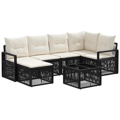 Set Divano da Giardino 7 pcs Nero polyrattan - Foto 1