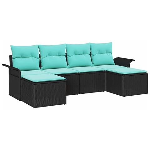 Set Divano da Giardino con cuscino 6 pcs Nero polyrattan - Foto 1