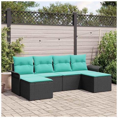 Set Divano da Giardino con cuscino 6 pcs Nero polyrattan - Foto 2