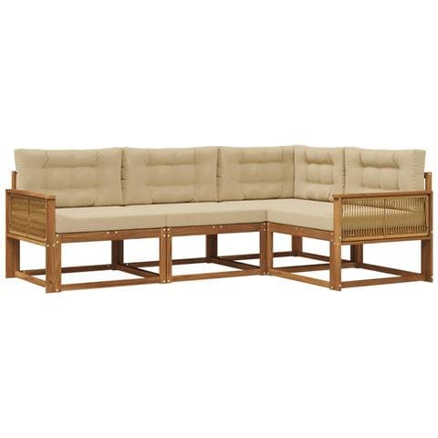 Set di divani da esterno con cuscino 4 pcs Naturale e Beige - Foto 1
