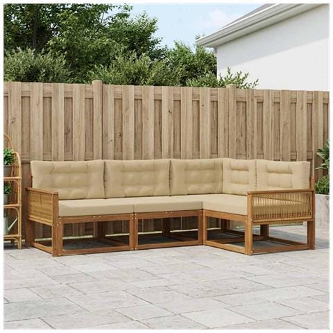 Set di divani da esterno con cuscino 4 pcs Naturale e Beige - Foto 2