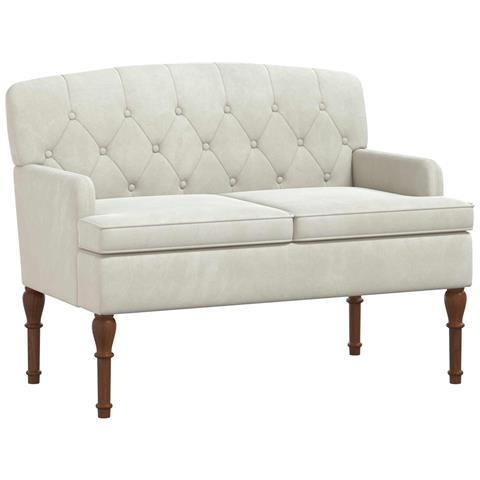 Loveseat con bottoni imbottiti Crema 111 x 65 x 79 cm Velluto - Foto 1