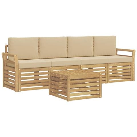 Set di divani da esterno 5 pcs Bianco e Beige Poliestere - Foto 1
