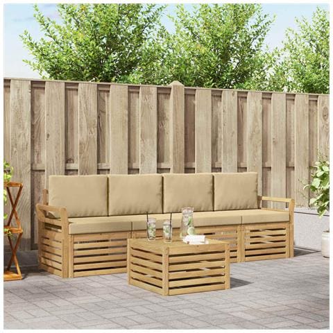 Set di divani da esterno 5 pcs Bianco e Beige Poliestere - Foto 2