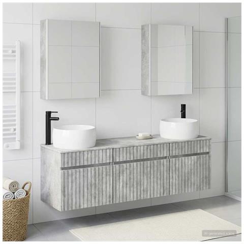 Set di Armadi da Bagno 5 pcs Grigio Cemento 53 x 15,5 x 70 cm - Foto 2