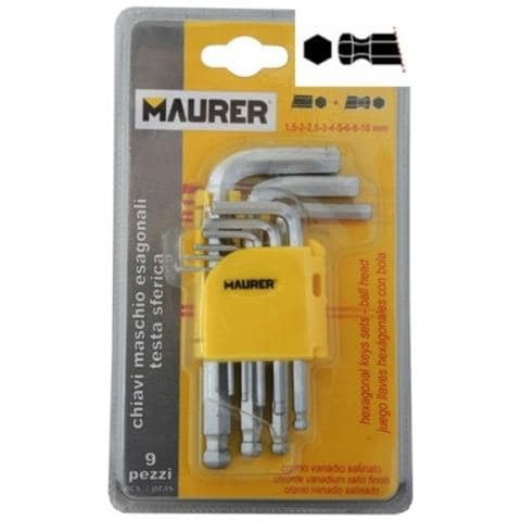 CHIAVI Esagonali MASCHIO IN SERIE 9 pz con Testa Sferica Astuccio PVC - Foto 2