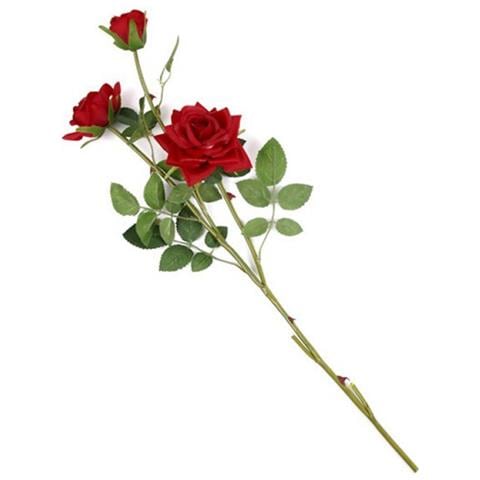 25 Fiori Artificiali Seta Tris Mazzo Di Rose Rosse Finte Decorazione Festa Matrimonio Piccolo - Foto 1