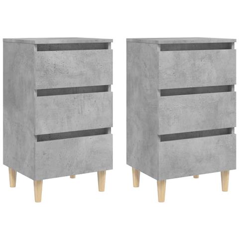 Comodini con Gambe Legno Massello 2pz Grigio Cemento 40x35x69cm - Foto 1