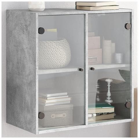 Mobile A Muro Con Ante In Vetro Grigio Cemento 68x37x68,5 Cm - Foto 1