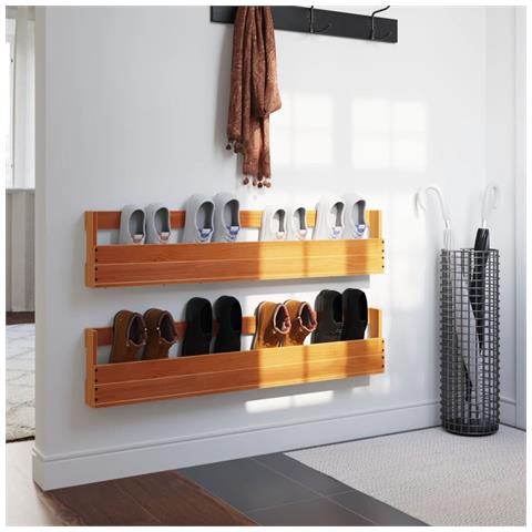 Scarpiere A Parete 2 Pz Marrone Cera Legno Massello Di Pino - Foto 3