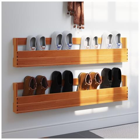 Scarpiere A Parete 2 Pz Marrone Cera Legno Massello Di Pino - Foto 1