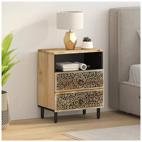 Comodino 50x33x60 Cm In Legno Massello Di Mango - Foto 3