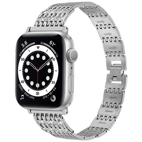 Cinturino Per Apple Watch 38/40/41mm In Acciaio Inossidabile Strass, Argento - Foto 5
