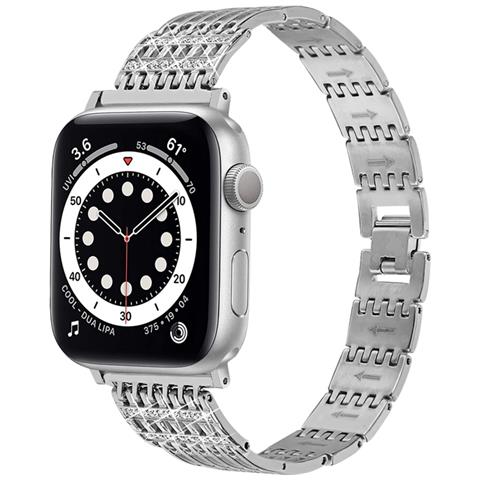 Cinturino Per Apple Watch 38/40/41mm In Acciaio Inossidabile Strass, Argento - Foto 1