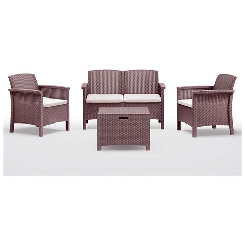 Salotto Da Giardino 4 Posti In Wicker Stampato Con Cuscini E Tavolino Contenitore Friuli - Tan - Foto 1