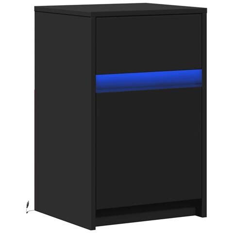 Comodino Con Luci Led Nero In Legno Multistrato - Foto 3