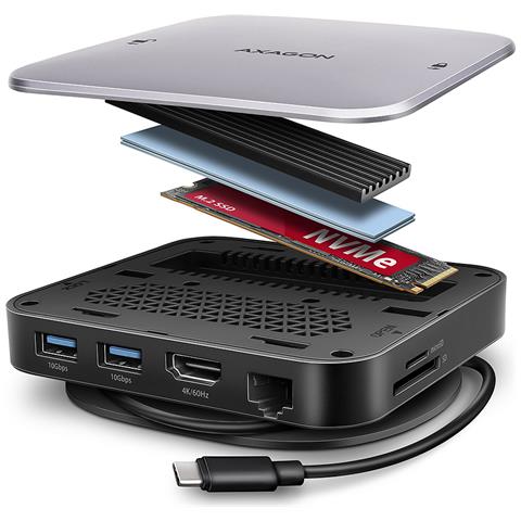HMC-UFO USB-C Hub M. 2 SATA /NVMe 1 Gbit /s Ethernet 384 kHz Audio Cablato USB 3.2 Gen 2 (3.1 Gen 2) Type-C Nero - Foto 1