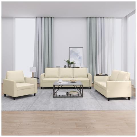 Set di Divani 3 pz con Cuscini crema in Similpelle - Foto 2