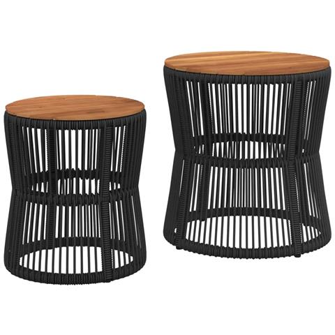 Tavolini da Giardino 2 pz con Piano in Legno Neri in Polyrattan - Foto 1