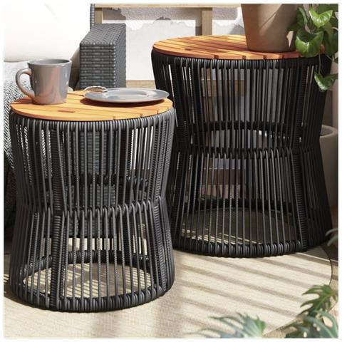 Tavolini da Giardino 2 pz con Piano in Legno Neri in Polyrattan - Foto 2