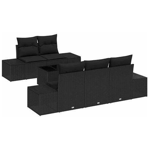 Set divani giardino vitaXL 6 pezzi con cuscini Nero Polyrattan - Foto 1