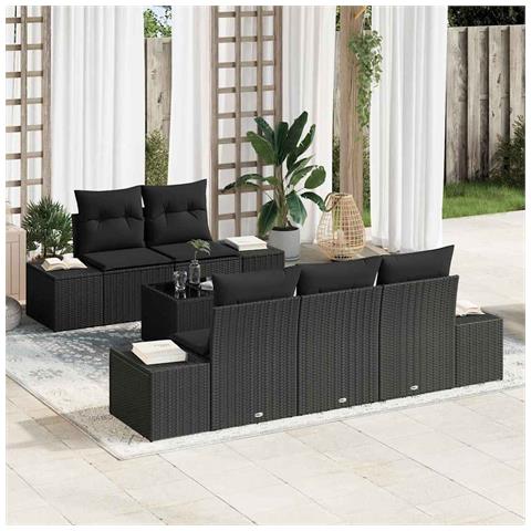 Set divani giardino vitaXL 6 pezzi con cuscini Nero Polyrattan - Foto 2
