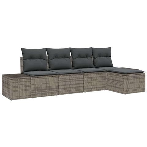 Set Divano da Giardino 5 Pezzi con Cuscini Grigio in Rattan - Foto 1