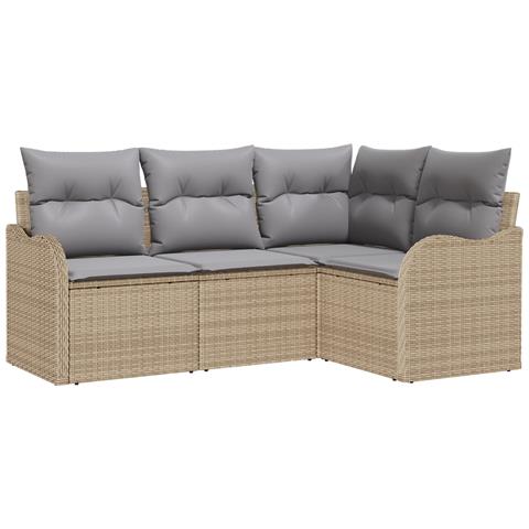 Set di Divani da Giardino a 4 Pezzi con Cuscini in Rattan Polietilene Beige, Divano da Giardino a 2 Posti con Cuscini in Rattan Polietilene Beige - Foto 1