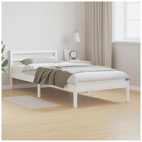Struttura del letto  con testiera Bianca 80x220 cm in legno massello di pino - Foto 2