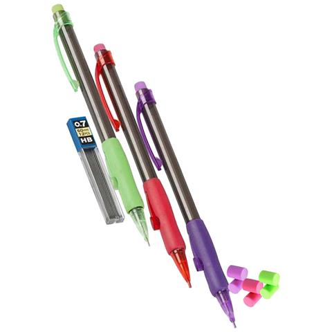 Set Di 3 Portamine 0,7mm Con Gomme E Ricariche Hb Per Disegno Preciso, Multicolore - Foto 1