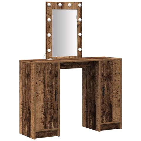 Tavolo da toeletta con luci LED Legno Antico 102x33x135 cm - Foto 1