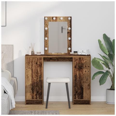 Tavolo da toeletta con luci LED Legno Antico 102x33x135 cm - Foto 2