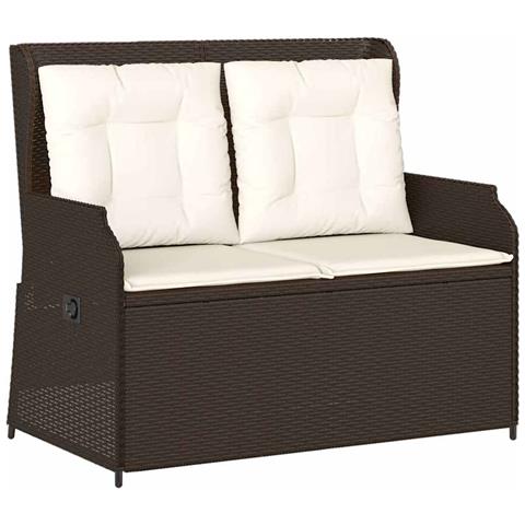 Panca Reclinabile da Giardino con Cuscini Marrone in Polyrattan - Foto 1