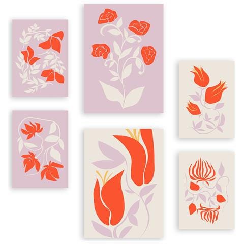 Set Di 6 Stampe Grandi Dipinti Decorativi Astratti Estetici Con Fiori In Fiore Per Il Tuo Soggiorno, Camera Da Letto, Casa A3 & A4 Senza Cornice - Foto 1