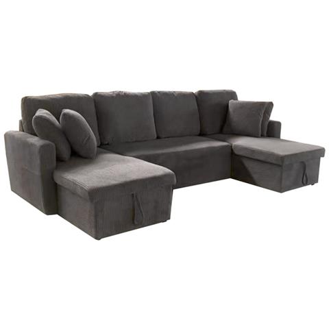 Mahé Divano Panoramico Trasformabile Con Bauli In Velluto A Coste Grigio A 4 Posti - Foto 5
