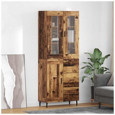 Credenza 2 pcs Legno vecchio Legno Stratificato e Vetro - Foto 2