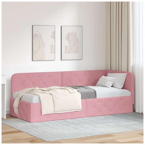 Cornice del letto ad angolo Rosa 80 x 200 cm Velluto - Foto 2