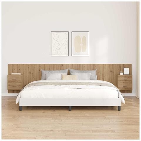 Testata con Comodino 3 pcs Rovere artigianale Legno multistrato - Foto 2