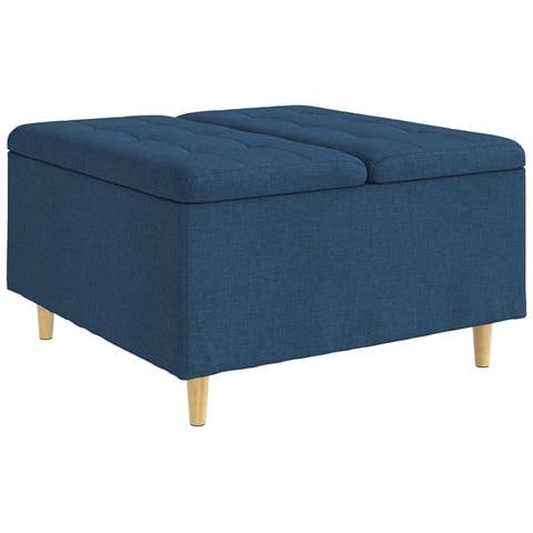 Pouf contenitore con cuscino Blu 80 x 80 x 45 cm Tessuto - Foto 1